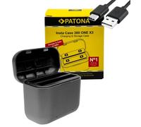 PATONA Caja de Carga Dual para Insta360 One X3 CINAQBT/A | Cargador portátil USB-C con Cierre magnético e indicador LED | Carga 2 baterías en 75 min | Ranuras para microSD, Cable USB-C
