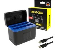 PATONA Cargador Doble para Insta360 X5 batería CINSBAHA - USB-C Caja de Carga y Almacenamiento para 2 baterías y microSD, 5V 3A Input, Cable USB-C Compatible con Action CAM, portátil y Seguro