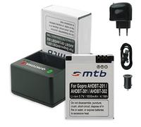 PATONA Cargador Doble (USB/Coche/Corriente) + 2X Baterías AHDBT-301/-302 [3.7V / 1000mAh] Compatible con GoPro Hero3 & Hero3+ Black White Silver Edition