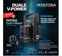 Patona Cargador Platinum de 2 canales para baterías V-mount 6A*2 USB-C:salida PD100W in able XLR de 4 pines