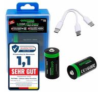 PATONA LR14 Baby C Baterías USB-C (2 Unidades), 1,5 V/3,45 WH / 2300 mAh, Recargables a través de USB-C (550 mA), Cable de Carga USB-C con 2 Puertos - 1411