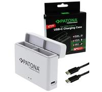 PATONA Premium Caja de Carga Dual para dji Osmo Action 3 4 5 6 - Cargador de batería con conexión USB-C e indicador de Carga - para 2 baterías BCX202, Carga Segura Gracias al Sistema MCU, Cable USB-C