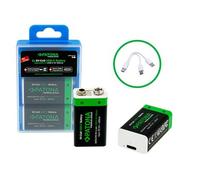 Patona Premium USB-C 2x baterías de bloque de 9 voltios 6F22 de litio 3600mWh 1,5 V recargables con cable de carga de 1 a 2 USB-C