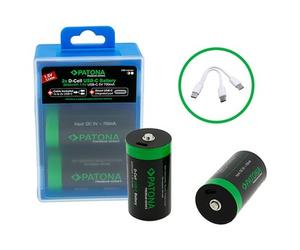 Patona Premium USB-C 2x pilas LR20 Mono D de litio 6000mWh 1,5V recargables con cable de carga de 1 a 2 USB-C