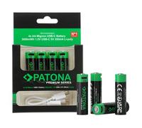 Patona Premium USB-C 4x AA Mignon pilas recargables Litio 3000mWh 1,5V recargable con 1 a 2 USB-C cable de carga