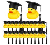 Patos de Goma de graduación, Patos de Goma de graduación de 12 paquetes/24 Paquetes, Mini Patos de Goma con Sombreros de graduación Negros, Temporada de graduación Little Yellow Duck Toy Cor Adornos