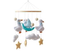 Patos móviles para cuna de bebé, nubes de fieltro, campanas de madera, decoración calmante para habitación infantil, recién nacidos, niñas, 45 x 23 cm, peso ligero, 210 g, accesorios hechos a mano