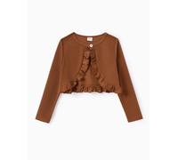 PATPAT Chaqueta de punto tipo bolero para niñas - Perfecta para la entrada al colegio y vestidos de bautizo, suave y cómoda ropa para niñas, chaqueta de manga larga en varios, marrón, 110-116
