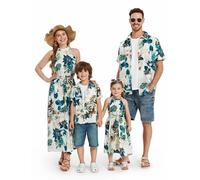 PATPAT Conjunto Familiar Tropical - Vestido Tirantes Madre e Hija y Camisa Botones Padre e Hijo | Outfit Playas, Fiestas o Vacaciones | Ropa de Verano para bebés, niñas, niños, Hombres y Mujeres.