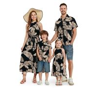 PATPAT Conjunto Familiar Tropical - Vestido Tirantes Madre e Hija y Camisa Botones Padre e Hijo | Outfit Playas, Fiestas o Vacaciones | Ropa de Verano para bebés, niñas, niños, Hombres y Mujeres.