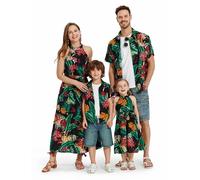 PATPAT Conjunto Familiar Tropical - Vestido Tirantes Madre e Hija y Camisa Botones Padre e Hijo | Outfit Playas, Fiestas o Vacaciones | Ropa de Verano para bebés, niñas, niños, Hombres y Mujeres.