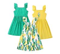 PATPAT Juego de Vestidos para Niñas, Paquete de 3 Vestidos de Verano Sin Mangas con Volantes Vestidos de Princesa para Cumpleaños, Fiesta, Banquete y Vacaciones, Forma A-Line y Largo hasta la Rodilla