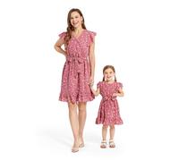 PATPAT Set de vestidos para madre e hija: Vestido de lunares con mangas acampanadas para conjuntos familiares perfectos, Vestidos para bebé - Niña/Niña/Dama, rosa y blanco, 6-9 meses