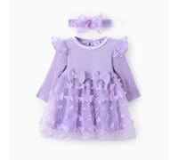 PATPAT Vestido de tul para niña con mangas largas, vestido tutú para niñas pequeñas, perfecto como vestido de niña de flores o fiesta de Navidad, cumpleaños, manga larga, vestido de princesa, morado