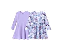 PATPAT Vestido niña 2 piezas para niñas: vestidos elegantes de manga larga florales y color liso para cumpleaños, escuela, vacaciones, Navidad, fiesta talla 80-140 cm 1-10 años, Lila., 5-6 Years