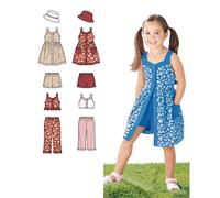 Patr n de costura para vestido, top, pantal n o short y gorro de ni a, f cil de coser, c digo 1453, tallas 3-8