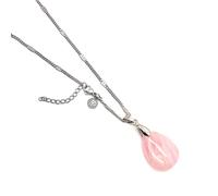 PATRICIA TRENDY® - Collar con colgante cuarzo rosa - Cadena de acero inoxidable con piedra natural gota de agua - Cristales y piedras preciosas energéticas - Curación chakras sanación (Cuarzo rosa)