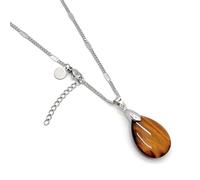PATRICIA TRENDY® - Collar con colgante ojo de tigre - Cadena de acero inoxidable con piedra natural gota de agua - Cristales y piedras preciosas energéticas - Curación chakras sanación (Ojo Tigre)