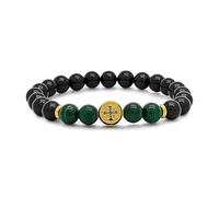 PATRICIA TRENDY® - Pulsera MEDALLA CRUZ SAN BENITO turmalina negra y malaquita - Pulseras energéticas para mujer y hombre - Hilo elástico con bolas de 8mm - Amuleto contra las malas energías (Oro)