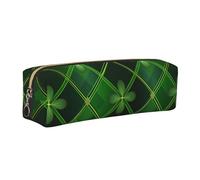 Patrick Clover - Estuche para lápices para niños y niñas, diseño de hojas verdes, de piel, para escuela, oficina, viajes, organizador portátil de papelería, bolsa de maquillaje, Cremallera dorada