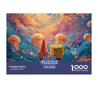 Patrick Floating in The Jellyfish 1000 Piezas Papel Ecológico Rompecabezas Bright Flower Village Liberador De Estrés Juego Familiar Puzzle para Adultos Y Niños 52x38cm/1000pcs
