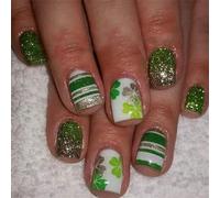 Patrick's Day Press On Nails Green Shamrock Rayas Brillo Falso Para Fiesta Wear Festival Manicura Arte Festival Kit de Uñas