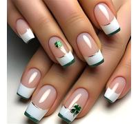 Patrick's Day Press On Nails Square Green Shamrock False Set 24PCS Stick On Manicura Art Accesorios 24PCS Green Square Uñas