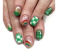 Patrick's Day Short Press On Nails Green Shamrock Diseños Brillante Acrílico Completo Cubiertas Falsas Uñas Manicura Para Mujeres