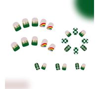 Patrick's Day Short Press On Nails Green Shamrock Diseños Brillante Acrílico Completo Cubiertas Falsas Uñas Manicura Para Mujeres