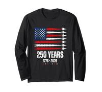 Patriotic 250 Years USA Flag Fighter Jets 4th of July Manga Larga