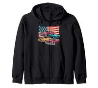 Patriotic American Flag Vintage Muscle Car Sudadera con Capucha