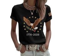 Patriotic and Peaceful Celebration American Eagle 1776-2026 - Camiseta de manga corta para mujer, 250 aniversario, Día de la Independencia, Negro, L