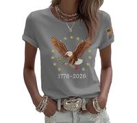 Patriotic and Peaceful Celebration American Eagle 1776-2026 - Camiseta de manga corta para mujer, 250 aniversario, Día de la Independencia, gris, M