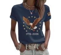 Patriotic and Peaceful Celebration American Eagle 1776-2026 - Camiseta de manga corta para mujer, 250 aniversario, Día de la Independencia, azul marino, 4XL