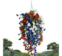 Patriotic Artificial Flower Decor Red White Blue-Outdoor Memorial Display Accent, Holiday Porch Seasonal Arrangement, Reusable Festive Yard Ornament, Balcony Pathway Lawn Decorative Piece, Independenc