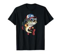 Patriotic Bass Fishing USA Dad Angler Graphic Design Camiseta