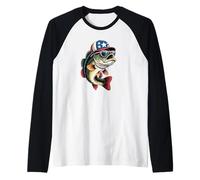Patriotic Bass Fishing USA Dad Angler Graphic Design Camiseta Manga Raglan