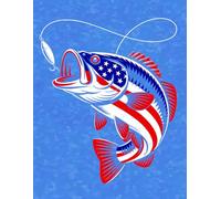Patriotic Bass with Spoon Lure Novelty Notebook - American Flag Design: 8.5" X 11" 140 Pages Wide Ruled Paperback