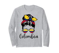 Patriotic Colombia Messy Bun Bandera Colombiana Niñas Niños Manga Larga
