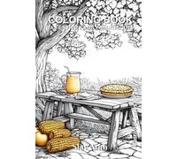 Patriotic coloring page for Independence Day or July 4th - A festive family barbecue - A table in the backyard with a big apple pie, hamburgers, corn ... tree (American Heritage Coloring Collection)