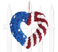 Patriotic Door Wreath | Artificial Flowers Memorial 250th Seasonal Decor, Artisan Summer Decor Patriotic Red White and Blue Wreath - For Independence Day Party Yard Patio Porch Home Office Farmhouse