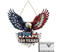 Patriotic Eagle Door Decor - Wooden Material 20x20cm USA 250th Hanging Sign - Rustic Red White Blue Front Porch Ornament - For Independence Day Holiday Celebration And Home Decor