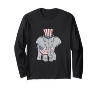 Patriotic Elephant 4th of July USA Independence Day Party Manga Larga