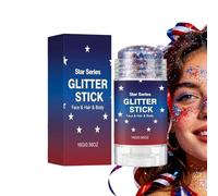 Patriotic Face Glitter Stick - Cosmético Brillante Resistente Al Agua, Brillo Rojo, Y Azul, Aplicador De Maquillaje Metálico Portátil, Acento Corporal De Larga Duración | Destacado De Belleza D