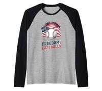 Patriotic Firework Baseball 4th of July Freedom funny Camiseta Manga Raglan