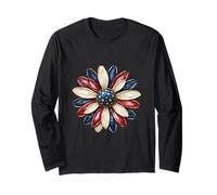 Patriotic Flower USA Floral American 4 Julio Independencia Manga Larga