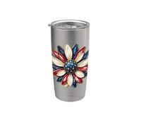 Patriotic Flower USA Floral American 4 Julio Independencia Vaso térmico de acero inoxidable de doble pared
