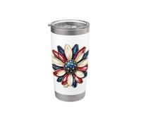 Patriotic Flower USA Floral American 4 Julio Independencia Vaso térmico de acero inoxidable de doble pared