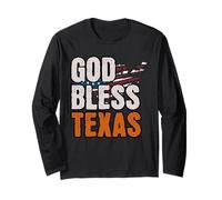 Patriotic God Bless Texas, Distressed American Flag Manga Larga