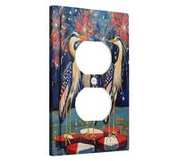 Patriotic Herons - Placas de cubierta para interruptor de luz/cubiertas de toma, pájaros de bandera estadounidense con fuegos artificiales, detalles de pared de día festivo de invierno, placas de